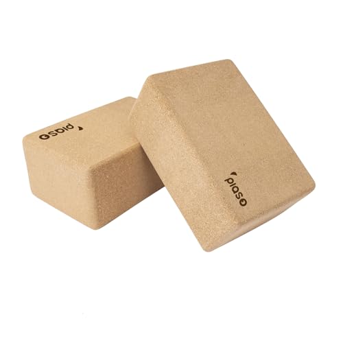 PIASO Cork Yoga Block 2 Pack for Pilates, Non-Slip & High Density Blocks for Meditation, Fitness and Stretching, Supportiv...