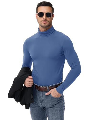 Poriff Men's Turtleneck Tops Fleece Lined Pullover Thermal Long Sleeve Casual Slim Fit Basic Sweater