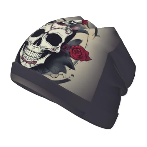 YANYU Skull Yoga Print Soft Beanie Winter Hat Warm Thermal Cap Headwear for Snow Play Outdoor Activities