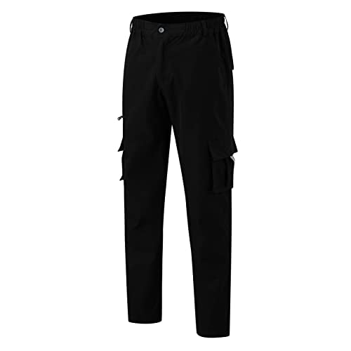 Men Baggy Cargo Pants Button Elastic Waisted Comfort Joggers Pants Workout Straight Leg Lightweight Athletic Hiking Trousers