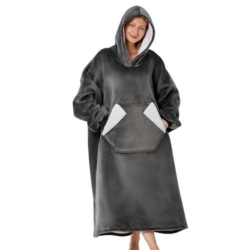 Wearable Blanket Hoodie, Sherpa Fleece Hooded Blanket, Oversized Hoodie for Adults Women Men, Cozy Blanket Sweatshirt with...