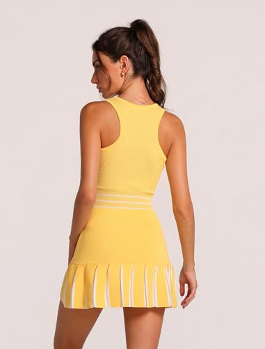 ABOCIW Womens Half Zip Knit Tennis Dress Colorblock Pleated Athletic Dress Sleeveless Workout Golf Dresses with Shorts