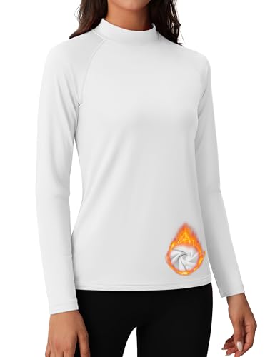 MAGCOMSEN Women's Thermal Shirts Mock Turtleneck Fleece Lined Long Sleeve Workout Tops Underwear Base Layer Running