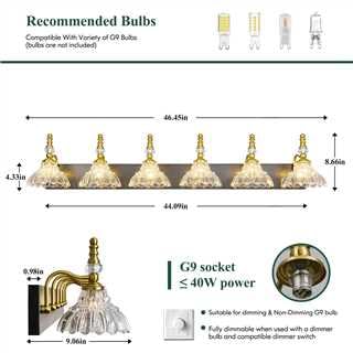 Lbsqj Vintage Bathroom Vanity Light  6-Light Black Gold Vanity Lighting Fixture With Flower Glass Shade  Bathroom Lighting Fixtures Over Mirror