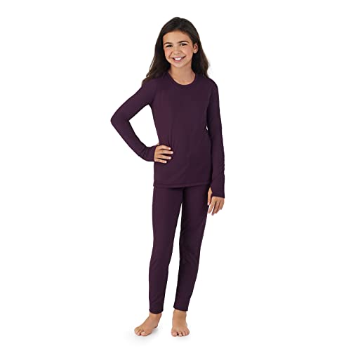 Cuddl Duds Girls Cold Weather Fleece-Lined Thermal Underwear 2-Piece Set - Kids Long Sleeve Top and Leggings Long Johns