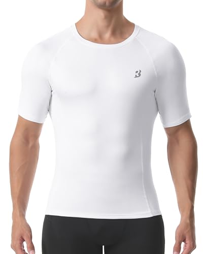 Roadbox Compression Shirt Men Short Sleeve, Cool Dry Base Layer Athletic Undershirts, Workout T-Shirt for Sports Gym Running