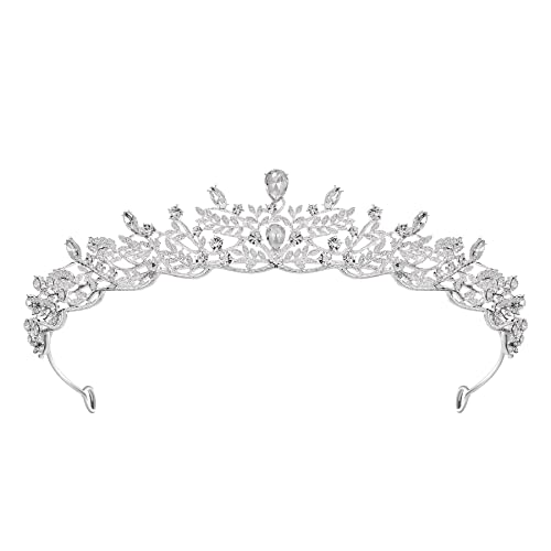 SWEETV Silver Tiara Crown for Women,Princess Tiaras for Girls,Crystal Retro Hair Accessories for Wedding Birthday Prom Pag...