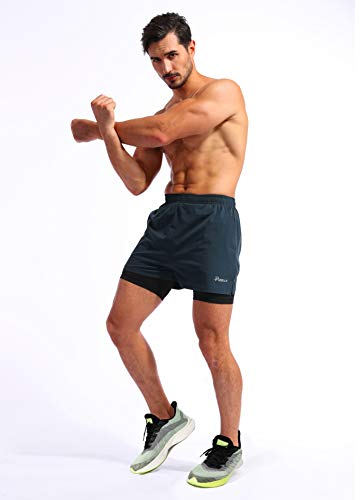 Pudolla Men’s 2 in 1 Running Shorts 5" Quick Dry Gym Athletic Workout Shorts for Men with Phone Pockets