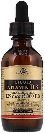 SOLGAR Liquid Vitamin D3 125 mcg (5,000 IU) - 2 fl oz - Delicious, Natural Orange Flavor - Helps Maintain Healthy Bones & Teeth - Immune System Support - Gluten Free, Dairy Free, Kosher - 59 Servings