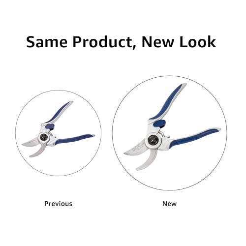 Amazon Basics Professional Hand Pruners, Pruning Shears for gardening, 7-inch Steel Bypass Garden Scissors, Blue