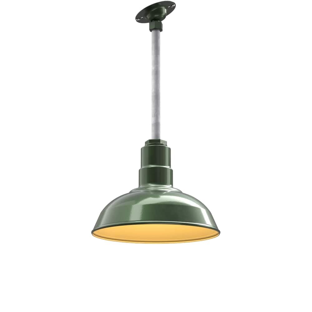 Steel Lighting Co. El Segundo Barn Light - 12in Ceiling Pendant, Heavy Duty Alloy Steel, Hunter Green/Brass, 12in Sloped Stem