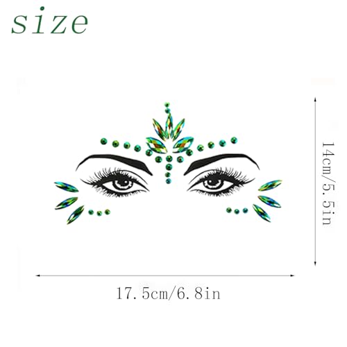 2 Pack Green Face Gems Jewels for Women Cosplay Glitter Mermaid Ivy Makeup Accessories Halloween Green Face Jewel Stickers...