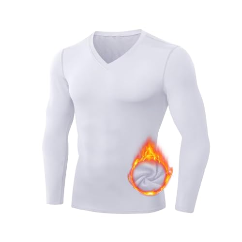 Tesuwel Men's Thermal Compression Shirts V Neck Fleece Lined Long Sleeve Athletic Base Layer Tops for Running Workout