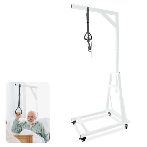 kuailebuy Trapeze Bar for Bed Mobility,Free Standing Trapeze Tar with Wheels,Bed Assist Bar,White Pull Up Assist Bar,5Ft-7...
