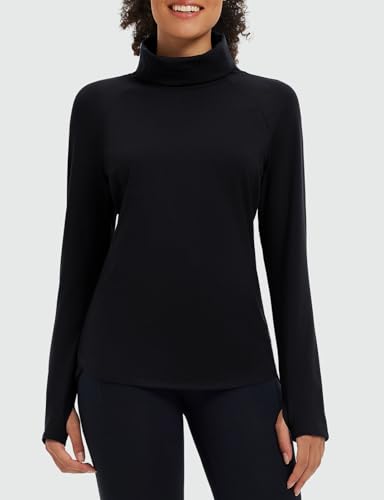 baleaf Women's Thermal Turtleneck Tops Long Sleeve Shirts Ski Base Layer with Integrated Neck Face Mask Thumbholes