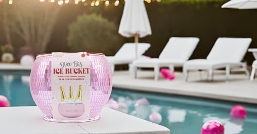 NPW Pink Disco Ball Ice Bucket – Holiday Christmas Party Decor & Bachelorette Gift, Disco Champagne Bucket for Girls’ Night