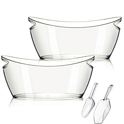 Ice Bucket, 2 PCS 5.5L Acrylic Ice Buckets, Large Beverage Tub for Parties, Mimosa Bar Supplies Beverage Tub and Scoops fo...