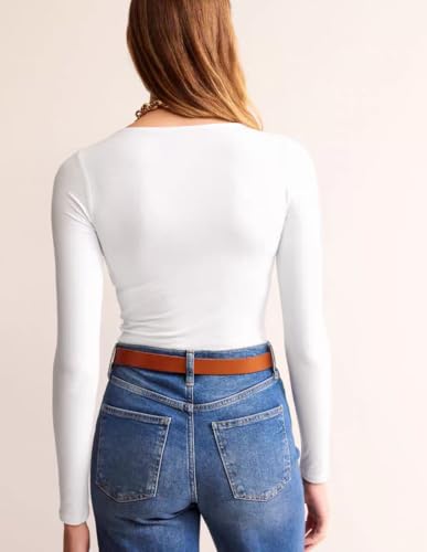Olankaro Women's Top Scoop Neck Thermal Underwear Shirts Soft Long Sleeve Slim Fit T Shirt Base Layer(White,XXL)