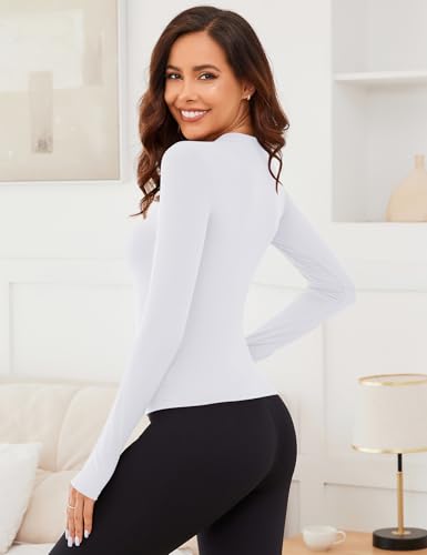 Rapbin Thermal Shirts for Women Long Sleeve Tops Ladies Fleece Undershirt for Winter Cold Weather with Thumb Holes XS-L