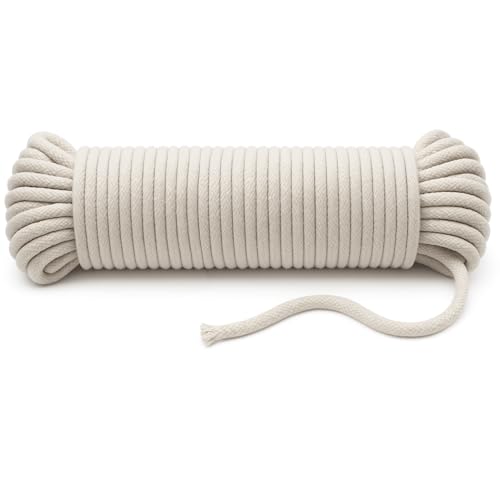 100 ft Braided Cotton Rope Clothesline 4 mm | Heavy Duty, High Strength, Shock Absorbing Cord for Tie-Down, Swinging, Camp...