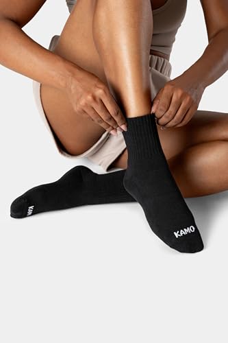Kamo Fitness Daily 4-Pack – Women's Ankle Socks, Athletic Half Crew, Cotton Mid-Calf, Cushioned Sole, Seamless Toe, Size 5-9