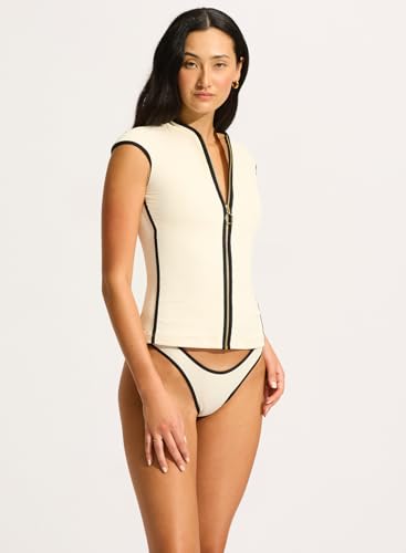 Seafolly Women's Short Cap Sleeve Zip Front Rashguard with Removable Cups