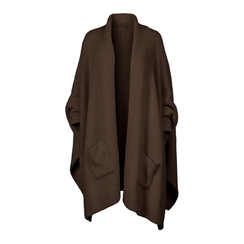 Yioaga Wearable Blanket Poncho Fuzzy Sherpa Fleece Shawl TV Throw Plush Cape Wrap Cozy Loungewear with Pockets for Adults