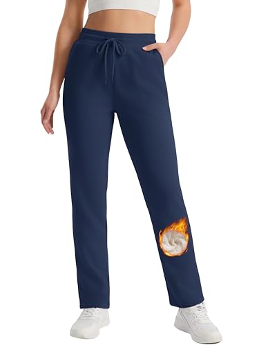 MAGCOMSEN Women's Sherpa Lined Sweatpants Winter Warm Fleece Pants Water Resistant Heavy Insulated Thermal Pants Outdoor