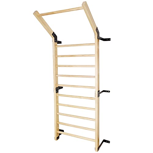 FC FUNCHEER Swedish Ladder,Gymnastics Stall Bar, Wall Mounted Pull Up Bar- Solid Wood With11 Strategic Rods-86.6 Inches He...