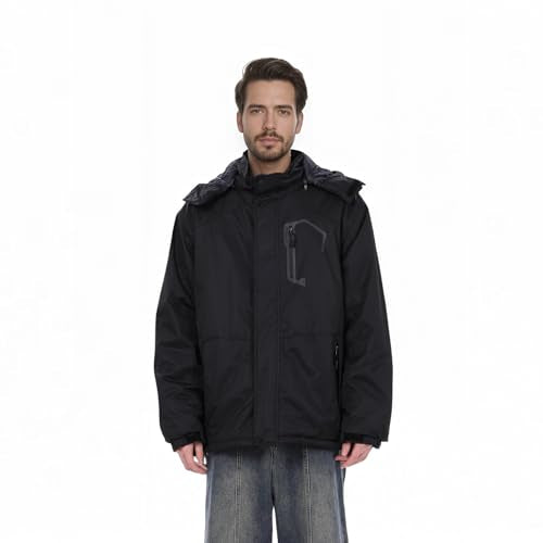 CorBuyit Men's Waterproof Ski Winter Jacket with Detachable Hood, (S-4XL), Warm Windproof Snow Coat for Skiing & Snowboarding