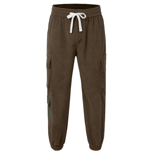 Mens Corduroy Cargo Pants 2026 Winter Warm Casual Straight Leg Pants Workout Jogger Athletic Loose Fit Lightweight Trousers
