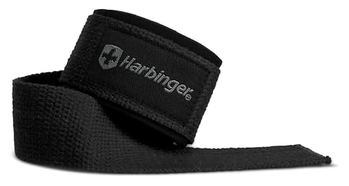 Harbinger Padded Cotton Lift Straps - Soft, Supportive Neotek Wrist Pads - 21.5" Length, 1.5" Width - Reinforced Edges & H...