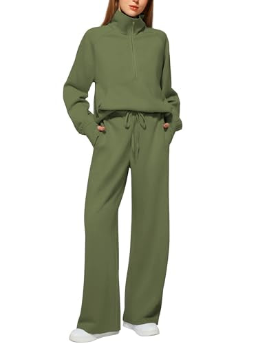 Casly Lamiit Women's 2 Piece Outfits Lounge Set 2025 Oversized Half Zip Sweatshirt Wide Leg Sweatpant Set Sweatsuit Tracksuit