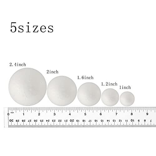 50 Pack Craft Foam Balls, 5 Sizes(1-2.4 Inches), White Polystyrene Smooth Round Balls, Foam Balls for Arts and Crafts, Chr...