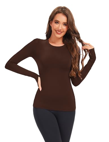 Tfovorlein Womens Long Sleeve Thermal Tops Ladies Fleece Lined Baselayer Undershirt for Winter Cold Weather with Thumb Holes