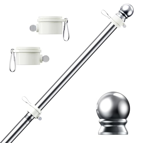 PHITRIC Flag Pole, Tangle Free Spinning Stainless Steel Rustproof Flagpole for 3x5 Sports Fan Outdoor Flags for Outside Ho...