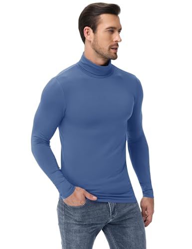 Poriff Men's Turtleneck Tops Fleece Lined Pullover Thermal Long Sleeve Casual Slim Fit Basic Sweater