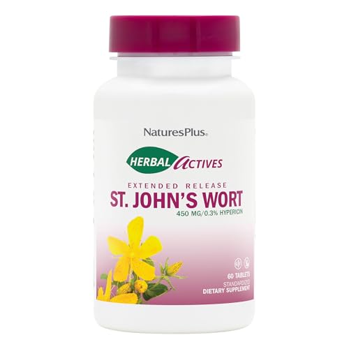 NaturesPlus Herbal Actives St John's Wort, Extended Release - 60 Tablets - Non-GMO, Vegetarian, Gluten Free - 60 Servings