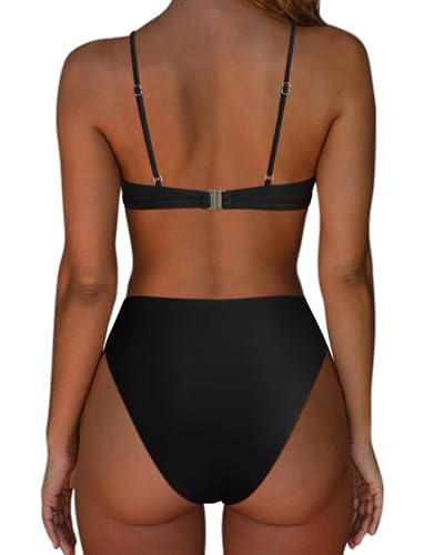 SUUKSESS Women High Waisted String Bikini Sets Sexy Two Piece Cutout Swimsuits