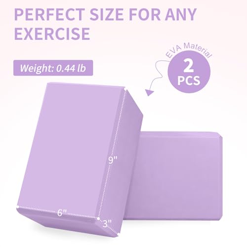 Yoga Block 2 Pack 9"x6"x3", Sturdy Yoga Foam Blocks, High Density & Non Slip Surface for Pilates & Stretching, Fitness Acc...