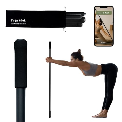 Yoga Stick for Mobility Exercise, Stretching, Pilates, Physical therapy, Fitness and other Workout - Adjustable 5 ft Pole ...