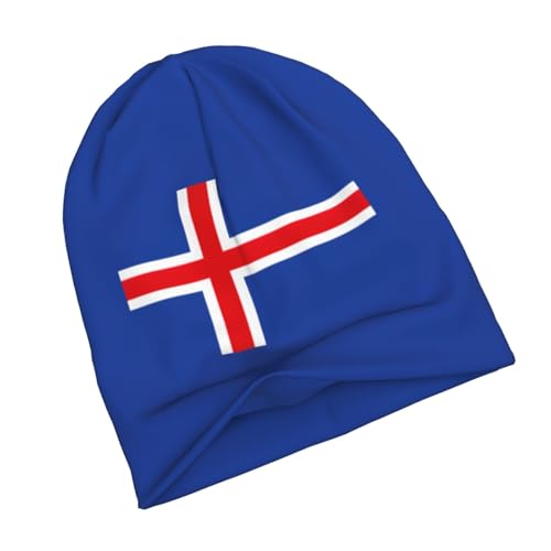 sackhg Flag of Iceland Print Winter Beanie Hat Men Women Soft Lightweight Thermal Cap for Outdoor Skiing Wear Black