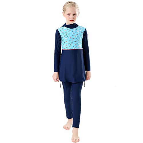 Girls Muslim Swimsuit Sweetheart Top + Pants Full Coverage Swimwear Islamic Cap Swimming Burkini Bathing Suit