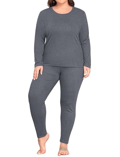 SWOMOG Plus Size Thermal Underwear Sets for Women Long Johns Base Layer Set 2 Pcs Underwear Top & Bottom Pajama Set
