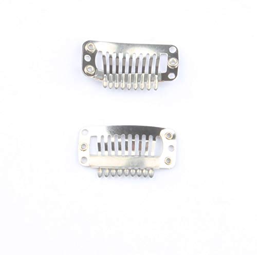 20pcs Metal Snap Clips for Hair Extensions DIY Stainless Steel Wig combs Hair Wig Cap 9 Teeth 32mm 1.2g/pc Silver Color
