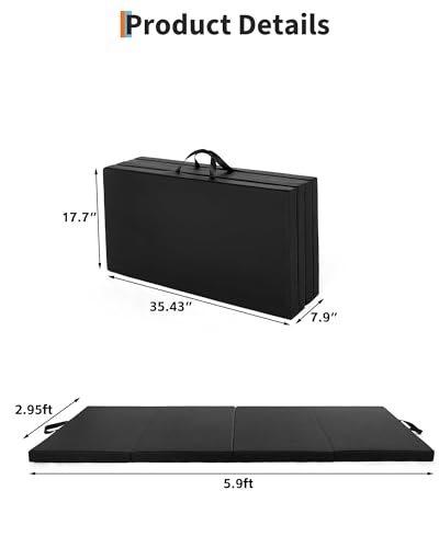 GarveeLife Folding Gymnastics Mat, 6x3Ft/6x2Ft Exercise Mats & Gymnastics Tumbling Mats, Thick Portable Home Gym Floor Pad...