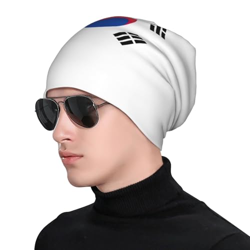 sackhg Flag of Republic of Korea Print Winter Beanie Hat Men Women Soft Lightweight Thermal Cap for Outdoor Skiing Wear Black