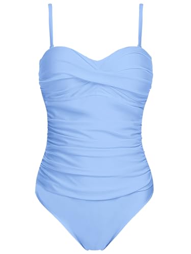 RELLECIGA Women's Tummy Control One Piece Swimsuit Bandeau Strapless Bathing Suits