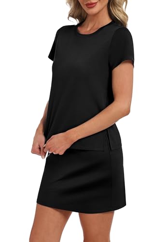 Sampeel Women's 2 Piece Skirt Sets Side Slit Tops and Tennis Skort with Pockets Trendy Airport Loungewear Travel Outfits