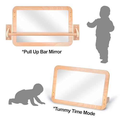 Bolocon Montessori Baby 2-in-1 Shatterproof Safety Mirror with Pull-Up Bar - Infant Wall Mount & Floor Play for Tummy Time...